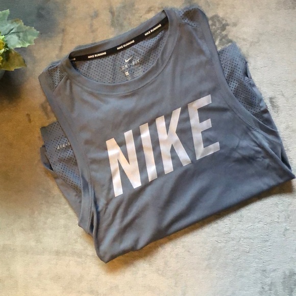 Nike Tops - Nike Women's Small Gray Dri Fit Racerback Running Logo Mesh TankTop, EUC